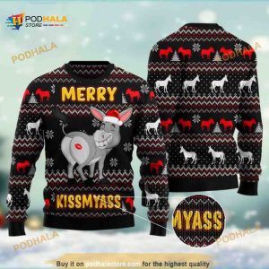 Donkeys Merry Kissmyass Christmas Wool Funny Ugly Sweater, Xmas Gifts