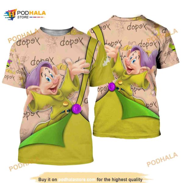 Dopey Dwarf Green Button Overalls Patterns Disney Shirt 3D