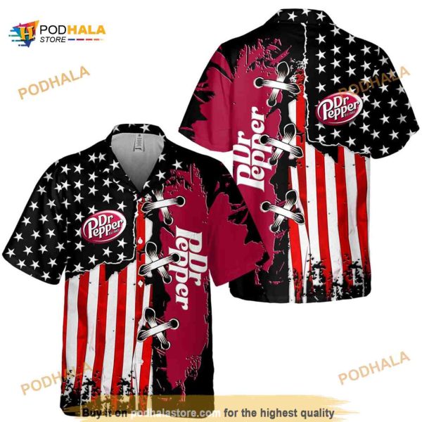 Dr Pepper Funny Hawaiian Shirt, US Flag Aloha Shirt