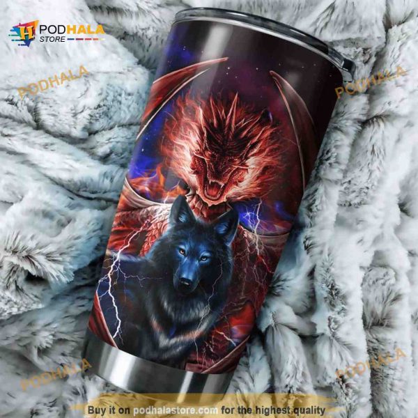Dragon And Wolf Stainless Steel Cup Colorful Coffee Tumbler