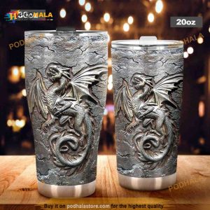 Dragon Cracks Metal Pattern Print Gift For Family Travel Coffee Tumbler