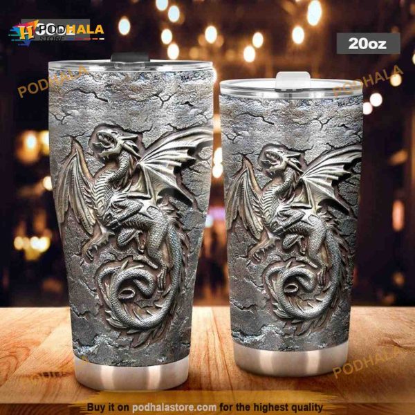 Dragon Cracks Metal Pattern Print Gift For Family Travel Coffee Tumbler