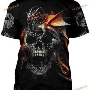 Dragon On Skull Shirt S-5XL Design 3D All Over Printed