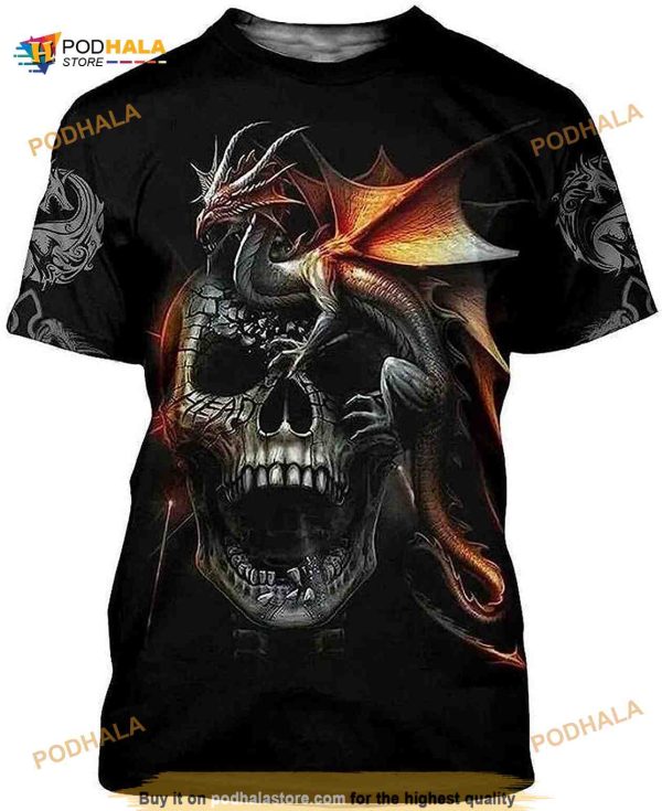 Dragon On Skull Shirt S-5XL Design 3D All Over Printed