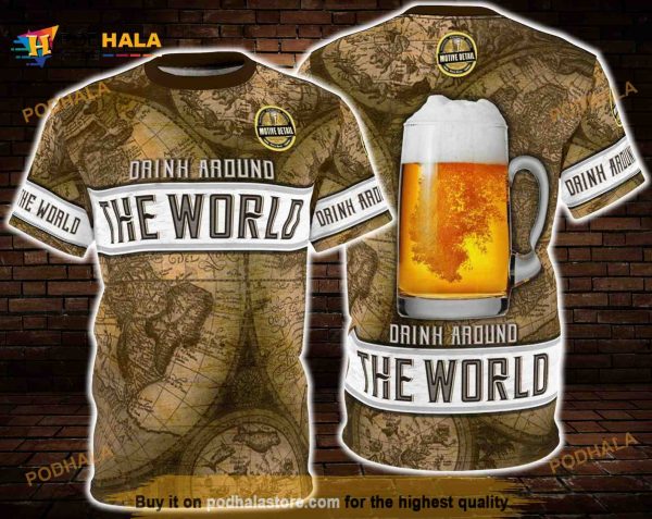 Drink Around The World BEER Vintage World map 3D Shirt