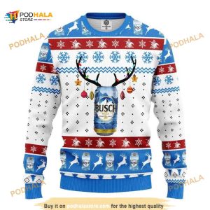 Drink Lover Merry Xmas Deer Busch Beer Ugly Christmas Sweater
