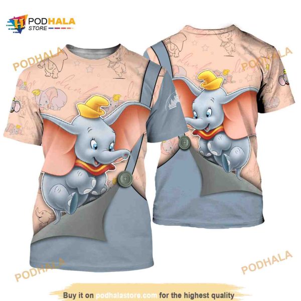 Dumbo Elephant Gray Button Overalls Patterns Disney 3D Shirt