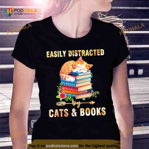Easily distracted by cats books Shirt 2
