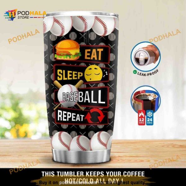 Eat Sleep Baseball Stainless Steel Cup Coffee Tumbler