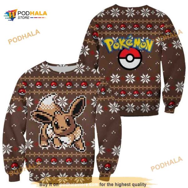 Eevee Pokemon Brown Xmas Ugly Christmas Sweater, Xmas Gifts