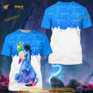 Eeyore Donkey Blue Watercolor Glitter Disney Cartoon 3D Shirt