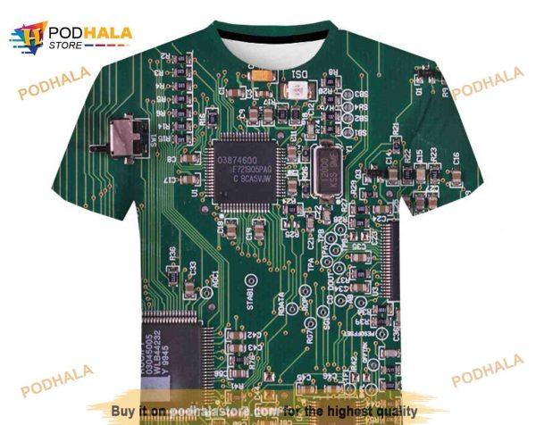 Electronic Chip 3D Machine Printed Oversized Shirt