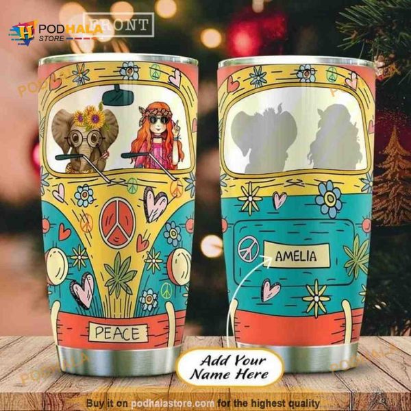 Elephant And Flower Child Hippie Van Personalized Coffee Tumbler