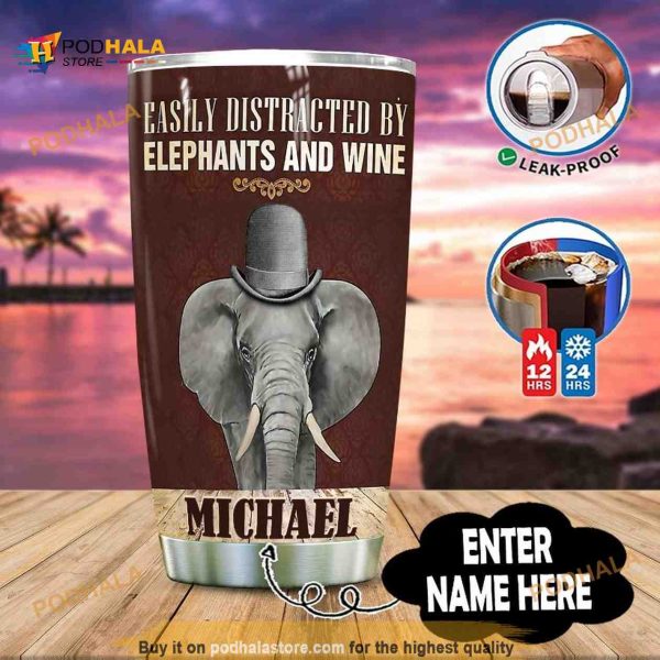 Elephant And Wine Personalized Gift Travel Coffee Tumbler