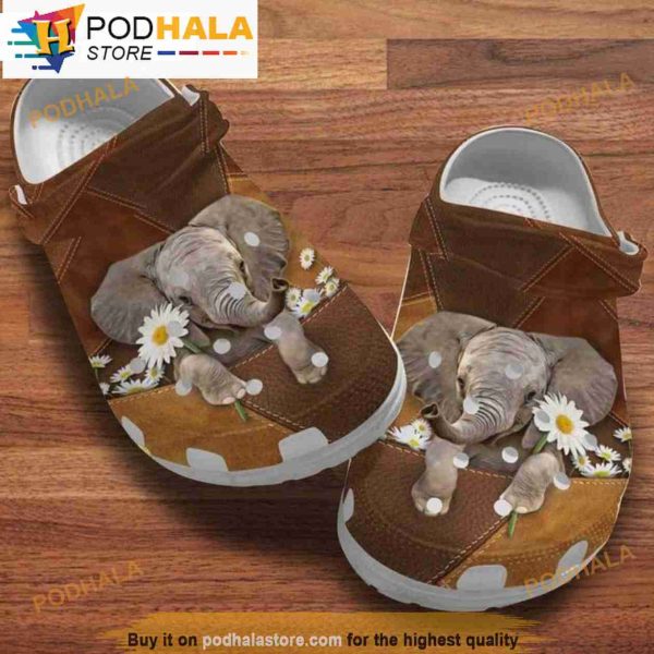 Elephant Daisy Flowers Leather Crocband 3D Crocs