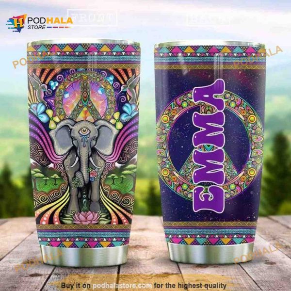 Elephant Doodle Hippie Stainless Steel Cup Coffee Tumbler