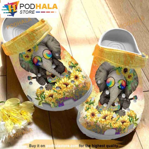 Elephant Sunflower Hippie Glasses Guitar Crocband 3D Crocs