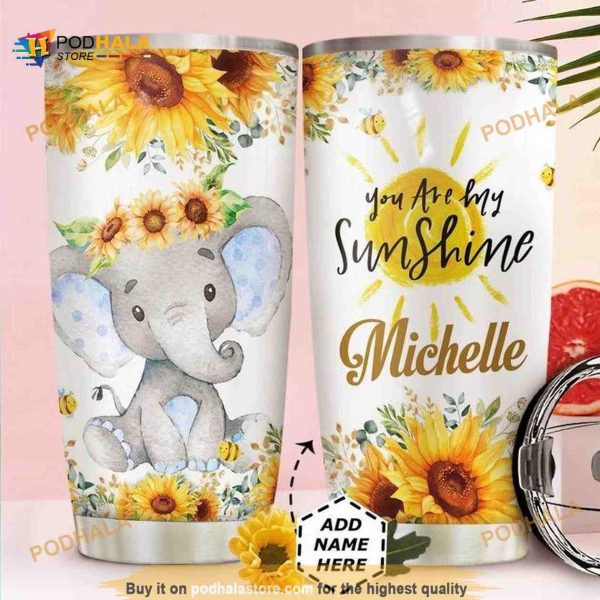 Elephant Sunflower Personalized You Are My Sunshine Coffee Tumbler