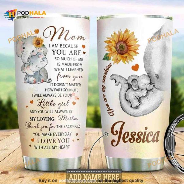 Elephant Sunflower You Are My Sunshine Personalized Name Coffee Tumbler