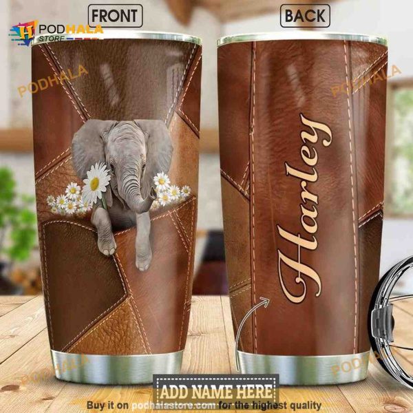 Elephant Sunflowers Personalized Leatherette Coffee Tumbler