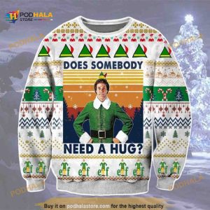 Elf Movie Does Somebody Need A Hug Wool Ugly Christmas Sweater