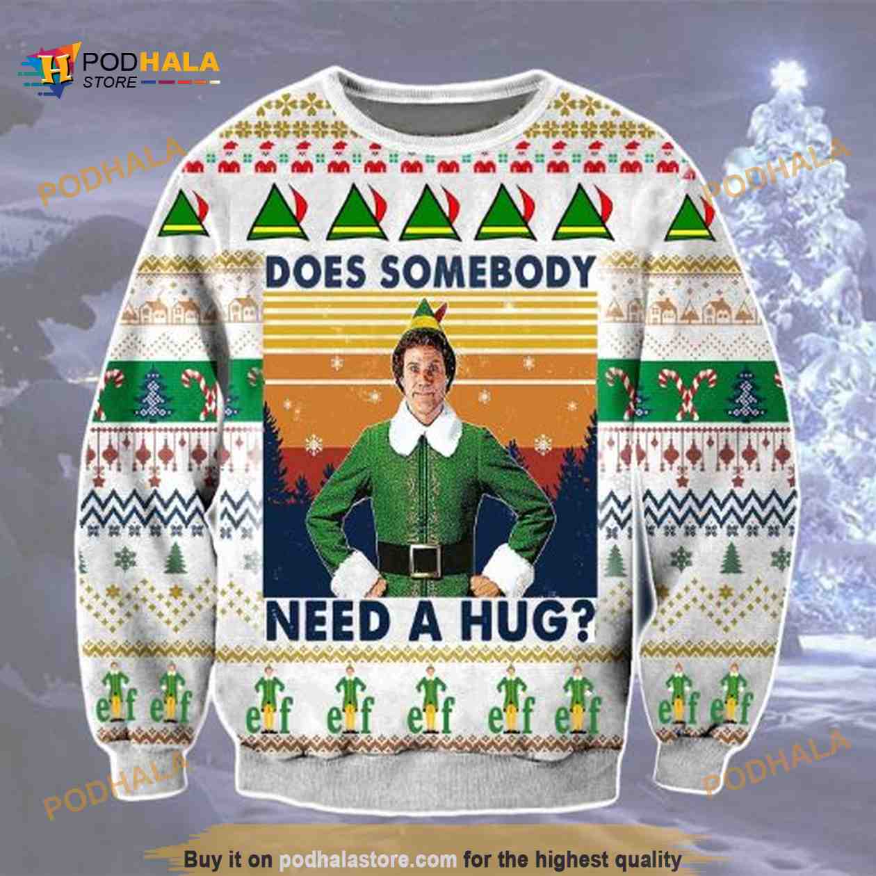 Elf Movie Does Somebody Need A Hug Wool Ugly Christmas Sweater Elf Movie Does Somebody Need A Hug Wool Ugly Christmas Sweater