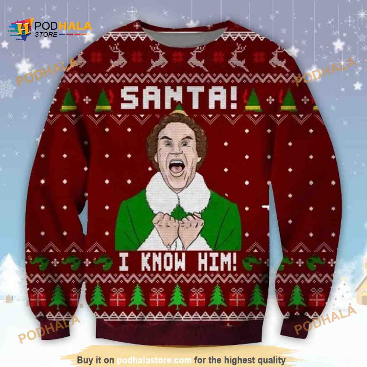 Elf Movie Santa I Know Him Ugly Wool Christmas Sweater Elf Movie Santa I Know Him Ugly Wool Christmas Sweater