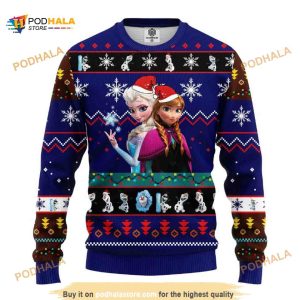 Elsa And Anna Princess Frozen Disney Tree Chirstmas Ugly Wool Sweater