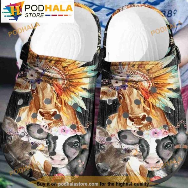 Farm Life Beautiful Flower Cow Crocband 3D Crocs