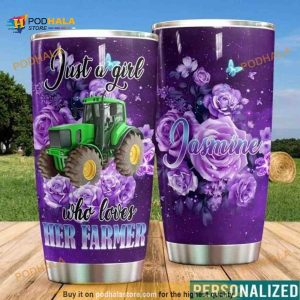 Farmer Just A Girl Personalized Flower Coffee Tumbler