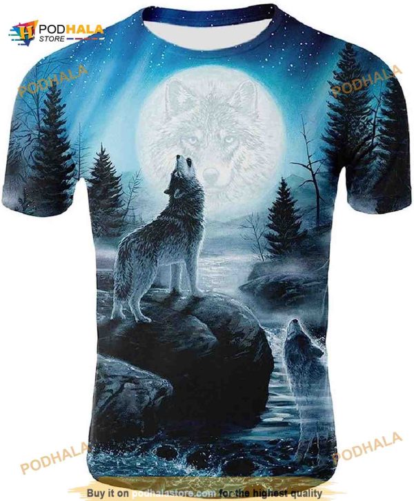 Fashion Novelty Wolf Pattern Print Men’s Lithe Shirt