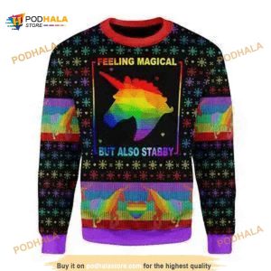Feeling Magical But Also Stabby Ugly Christmas Sweater 3D All Over Print