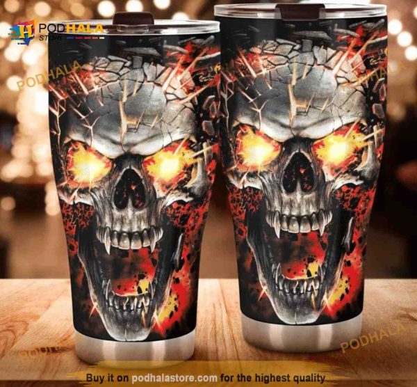 Fire Skull Grim Reaper 3d Printed Gift Travel Coffee Tumbler