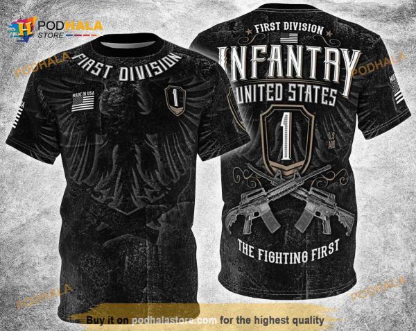 First Division Infantry 1st Retro M4 Distressed Metal Vintage 3D All Over Print Shirt