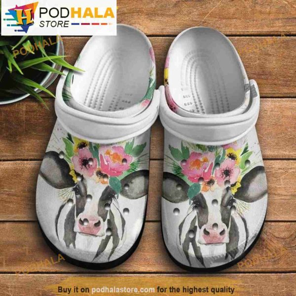 Floral Art Cow Crocband 3D Crocs