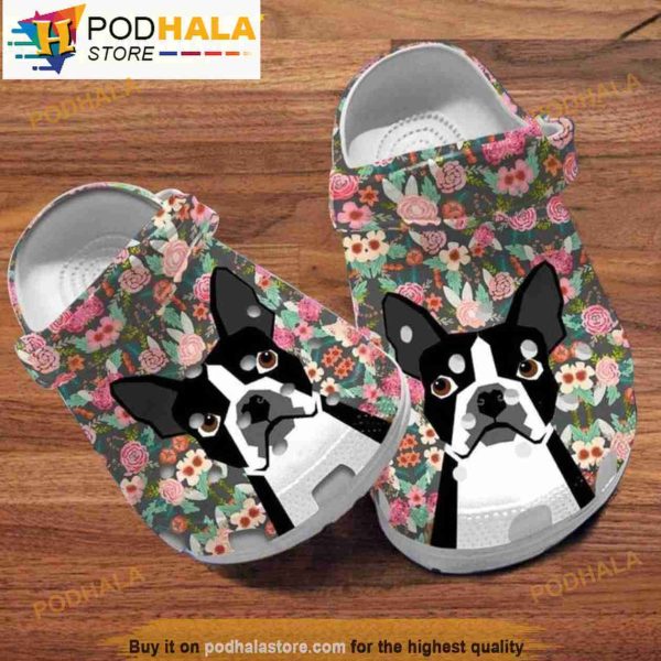 Floral Boston Terriers Dog Crocband 3D Crocs