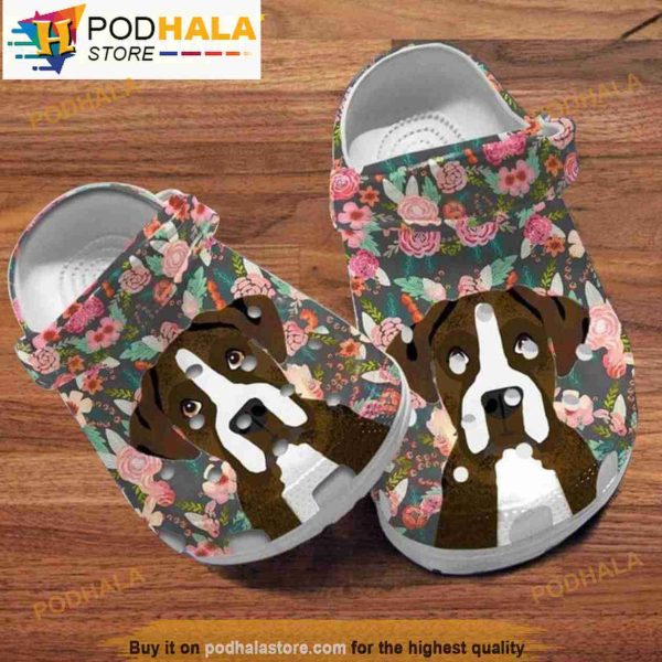 Floral Boxer Dog Crocband 3D Crocs