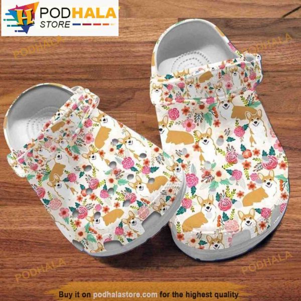 Floral Corgi Dog Pattern 3D Crocs Crocband