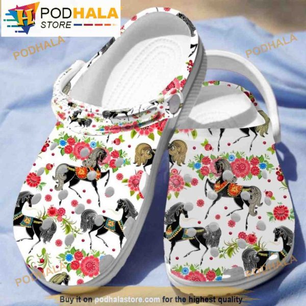 Floral Horses Pattern 3D Crocs Crocband