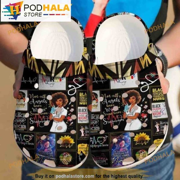 Floral Not All Angels Have Wings Black Nurse 3D Crocs Crocband