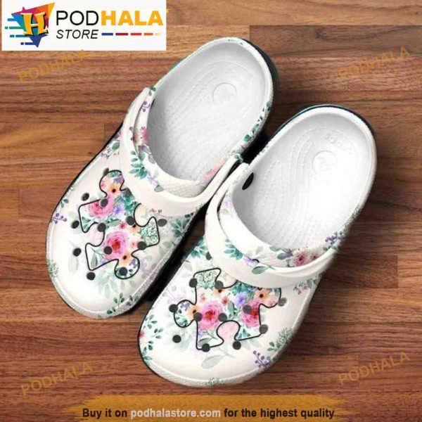 Floral Puzzle Piece Autism 3D Crocs Crocband