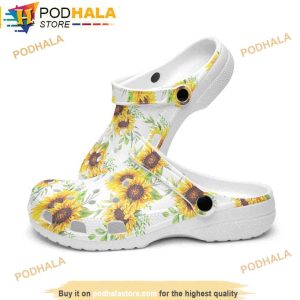Floral Retro Groovy Vibes Peace Flowers Sunflowers White Background 3D Crocs