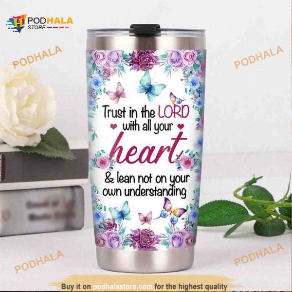 Flower Butterfly Heart Gift Travel Coffee Tumbler