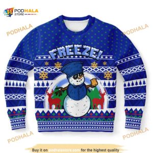 Freeze Police Snowman Ugly Christmas Wool Sweater