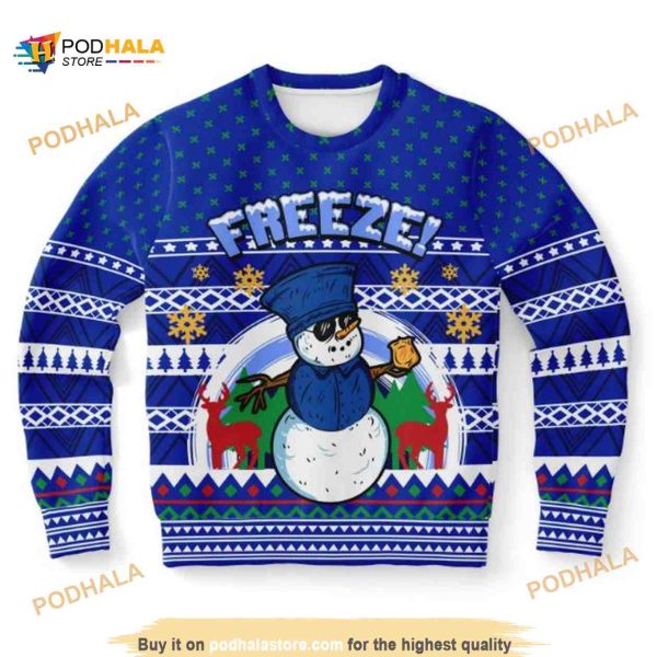Freeze Police Snowman Ugly Christmas Wool Sweater