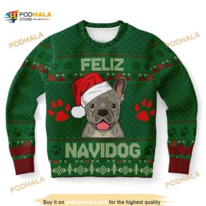 French Bulldog Feliz Navidog Ugly Wool Sweater