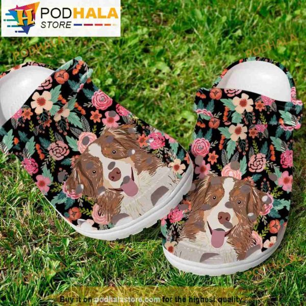 Funny Border Collie Puppy With Pink Flower Crocband 3D Crocs