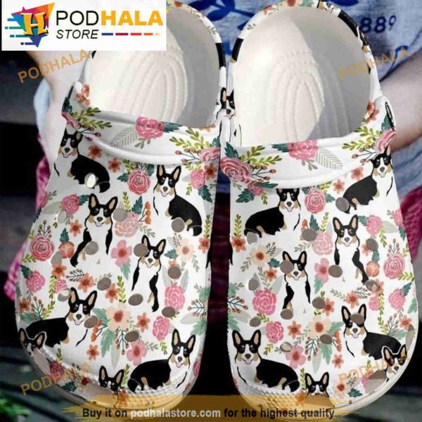 Funny Cartoon Corgi Dog With Pink Bloom Floral Crocband 3D Crocs