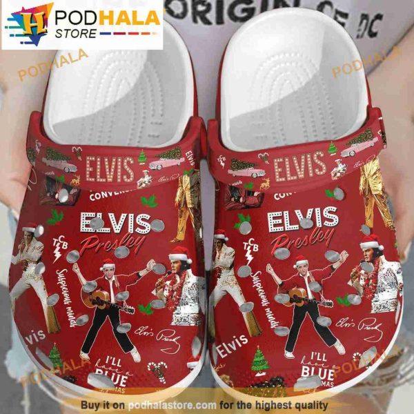Funny Christmas Elvis Red Crocband 3D Crocs