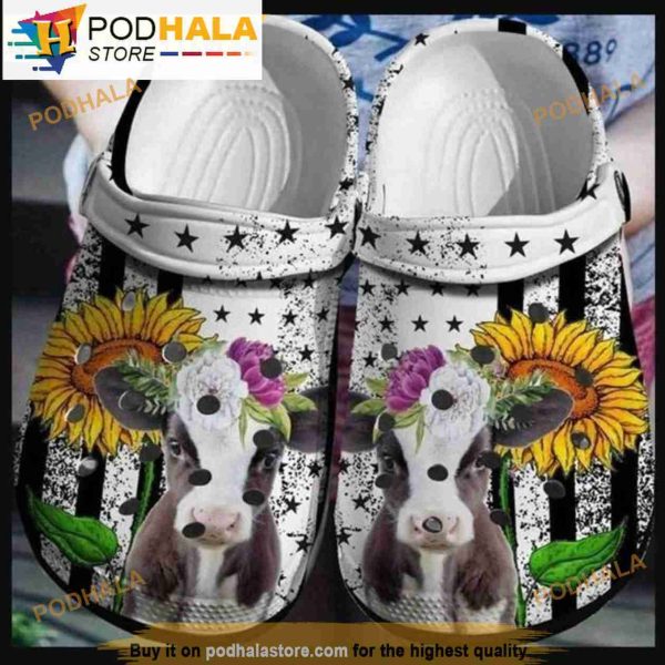 Funny Cow In The Us Sunflower Crocband 3D Crocs